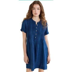 Faherty Gemina Basketweave Dress Size XXS‎ MSRP $178 Linen Indigo Dyed Blue